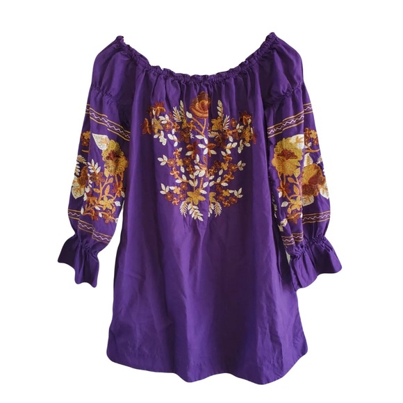 Free people Fleur Du Jour Embroidered Purple Mini Boho Cotton Dress XS - Picture 2 of 12
